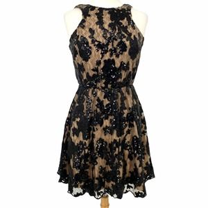 Anna Grace Black Lace Sequin Sleeveless Open Back Dress Medium